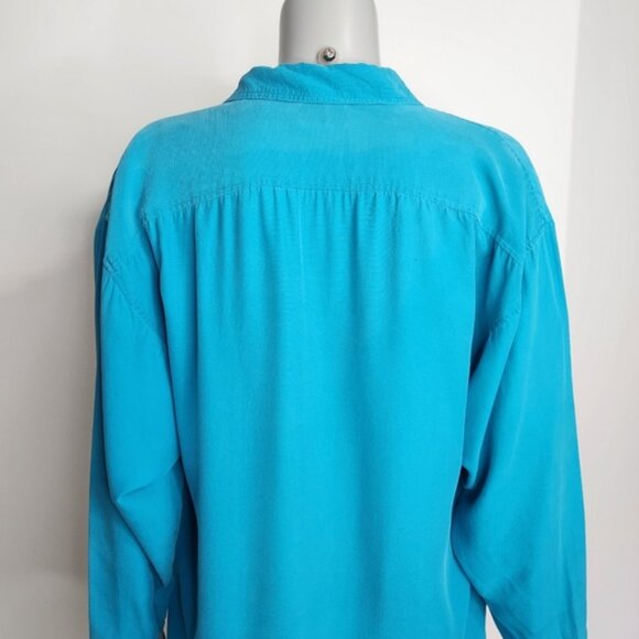 Vintage Expozay Blue Silk Button Down Shirt Size M - Picture 6 of 12